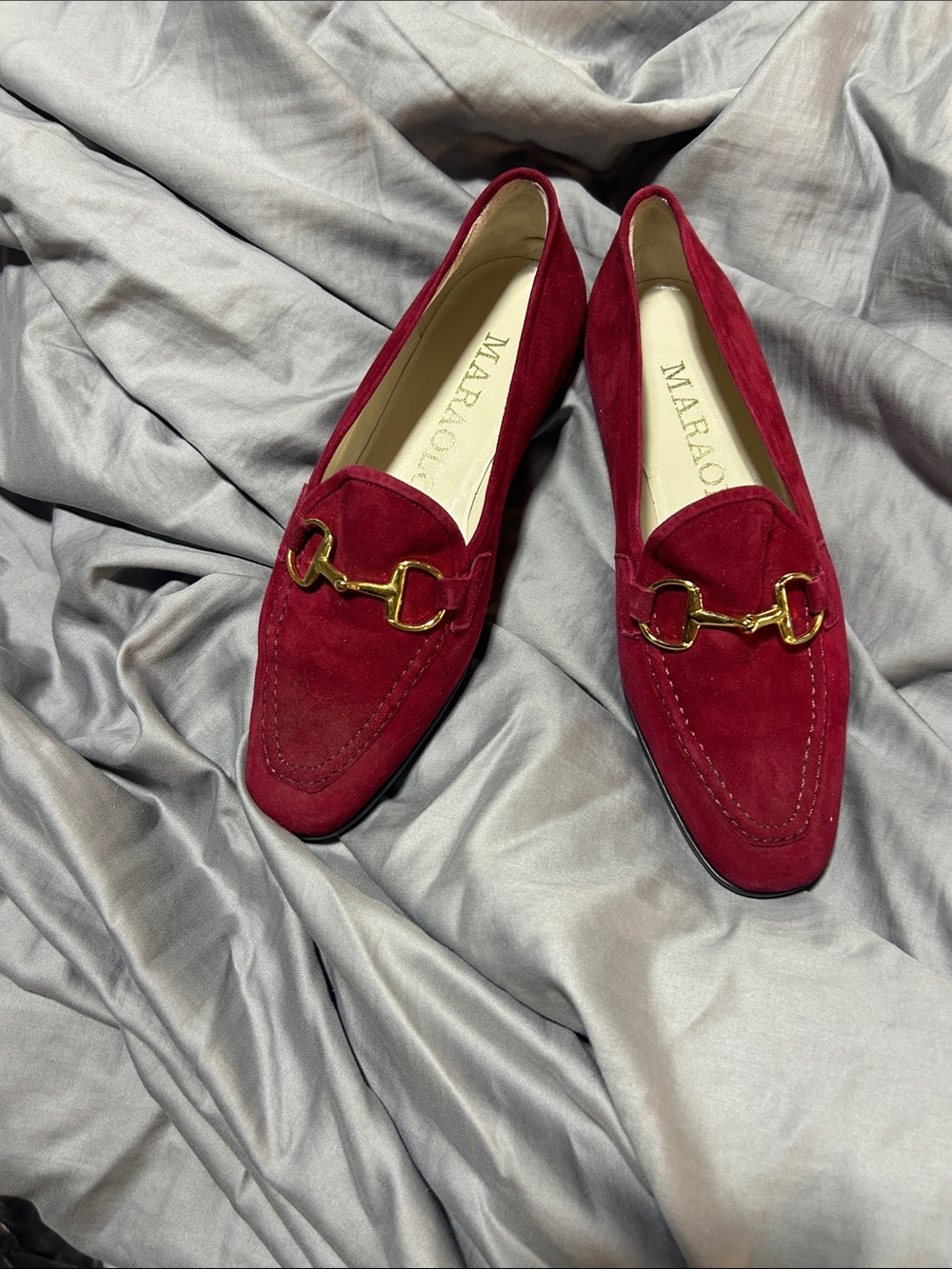 Burgundy Suede Horsebit Loafers for Women